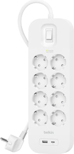 Belkin SRB003VF2M-V2 8'li Akım Korumalı Priz - 2 Metre, USB-C ve USB-A Bağlantı Noktalı, 3680W, 900 Joule Koruma