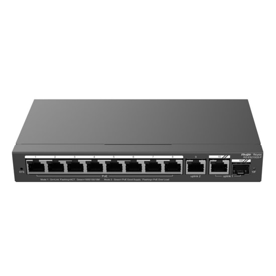 Ruijie Reyee RG-ES210GS-P 8 Port Gigabit Yönetilebilir PoE Switch - 2xRJ45, 1xSFP Uplink, 120W Kasa Tasarım