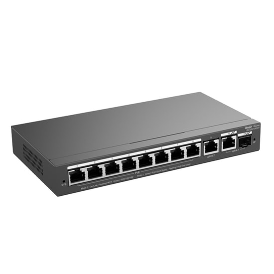Ruijie Reyee RG-ES210GS-P 8 Port Gigabit Yönetilebilir PoE Switch - 2xRJ45, 1xSFP Uplink, 120W Kasa Tasarım