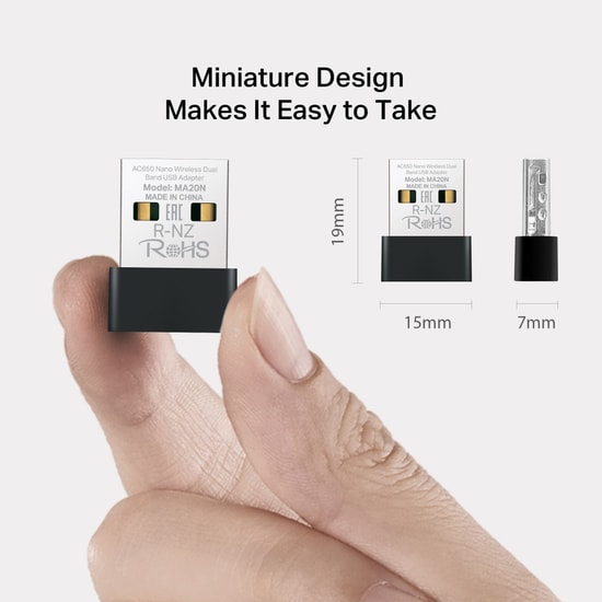 TP-LINK MERCUSYS MA20N AC650 Nano USB Wi-Fi Ağ Adaptörü - Çift Bant, 2.4/5 GHz, WPA3 Güvenlikli, Tak & Çalıştır