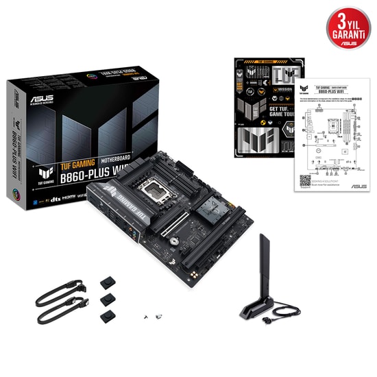 ASUS TUF Gaming B860-PLUS WIFI: Intel LGA1851 DDR5 8666MHz (OC), PCIe 5.0, 3xM.2, DP, HDMI, USB4, WiFi 7, ATX Anakart