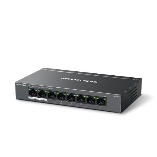 TP-Link Mercusys MS108GP 8 Port Gigabit PoE+ Switch - 7 PoE Portu, 65W, Metal Kasa, 250m Uzatma Modu, Yönetilemez
