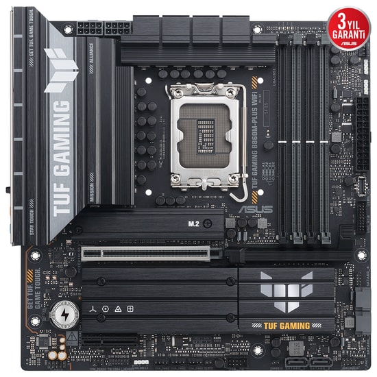 Asus TUF Gaming B860M-PLUS WIFI Anakart: LGA1851, DDR5 8800MHz (OC), ARGB, 3xM.2, Wi-Fi 7, USB4, 2.5G LAN, mATX
