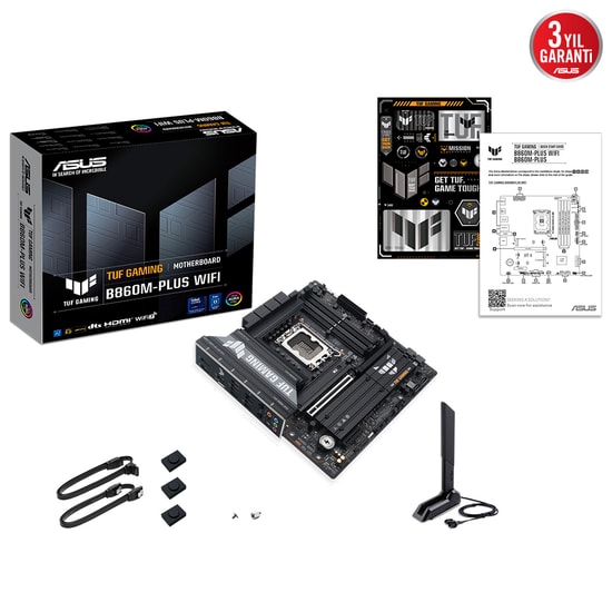 Asus TUF Gaming B860M-PLUS WIFI Anakart: LGA1851, DDR5 8800MHz (OC), ARGB, 3xM.2, Wi-Fi 7, USB4, 2.5G LAN, mATX