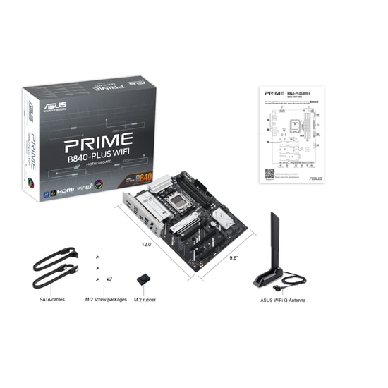 Asus Prime B840-PLUS Wifi Anakart: AM5, DDR5 7600MHz OC, 3xM.2, Wi-Fi 6E, 2.5G LAN, USB 3.2, HDMI, DP, AURA RGB, ATX
