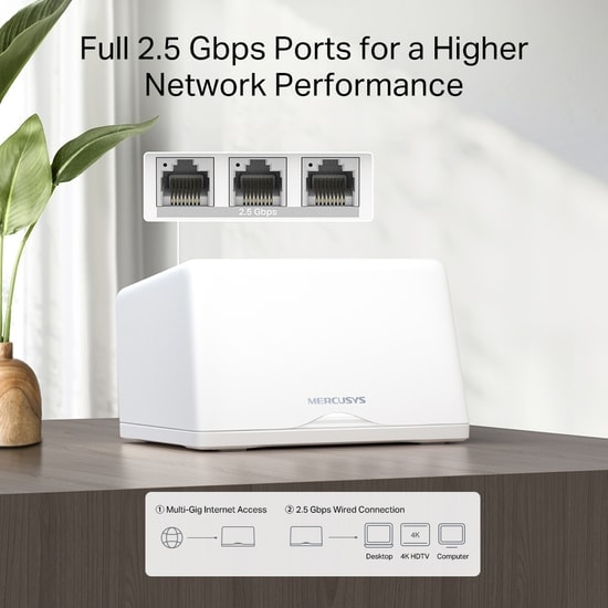 TP-Link Mercusys HALO H47BE-2P Mesh Wi-Fi 7 Router - BE9300 Mbps, Tri-Band, 3x 2.5G Port, 550m2 Kapsama Alanı