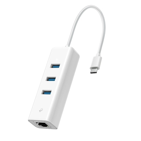TP-Link UE330C Type-C 3 Port USB 3.0 Hub ve Gigabit Ethernet Adaptörü - 1000 Mbps Hız, Beyaz, Tak Çalıştır, Kompakt