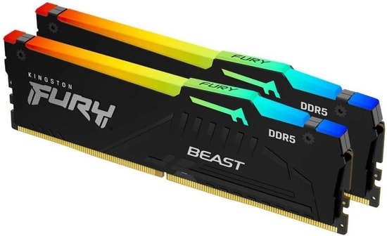 Kingston Fury Beast RGB 64GB (2x32GB) 5600MHz DDR5 RAM (KF556C36BBEAK2/64) - EXPO, CL36, Siyah, Alüminyum Soğutuculu