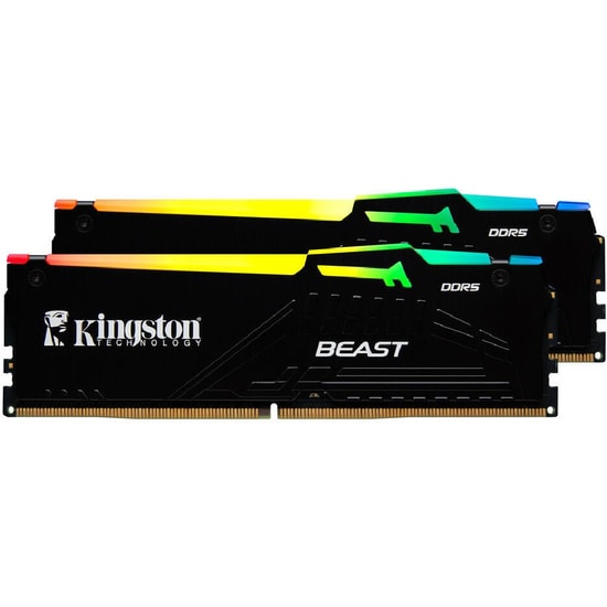 Kingston Fury Beast RGB 64GB (2x32GB) 5600MHz DDR5 RAM (KF556C36BBEAK2/64) - EXPO, CL36, Siyah, Alüminyum Soğutuculu