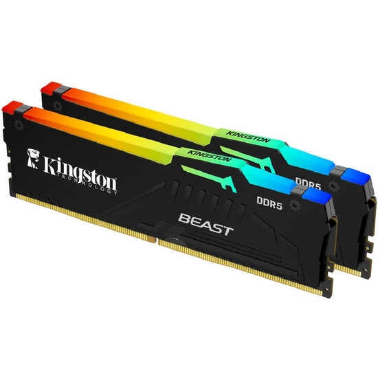 Kingston Fury Beast RGB 64GB (2x32GB) 5600MHz DDR5 RAM (KF556C36BBEAK2/64) - EXPO, CL36, Siyah, Alüminyum Soğutuculu