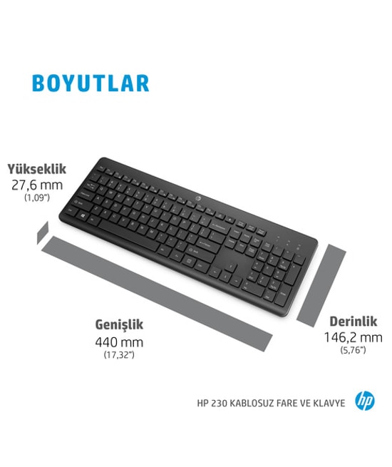HP 230 Beyaz Kablosuz Türkçe Q Düzen Klavye Mouse Seti (3L1F0A) - Sessiz Tuşlu, 1600 DPI Optik Fare, Uzun Pil Ömrü