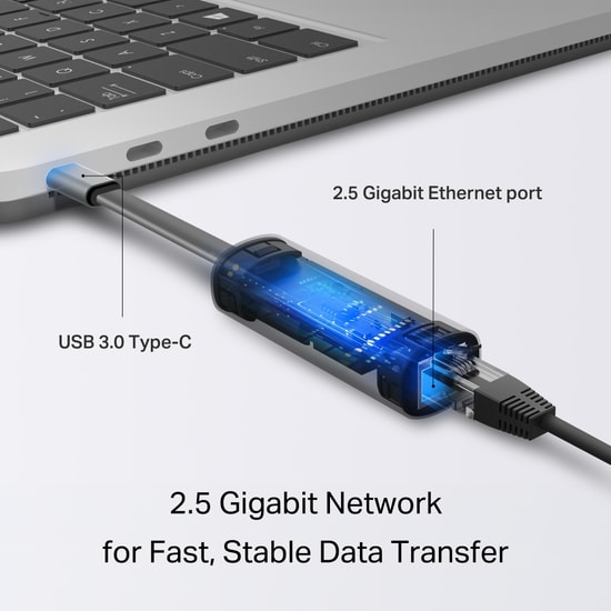 TP-Link UE302C USB Type-C 2.5 Gigabit Ethernet Adaptörü - Tak Çalıştır, 4K/8K Yayın, 2.5Gbps Hız, Alüminyum Gövde