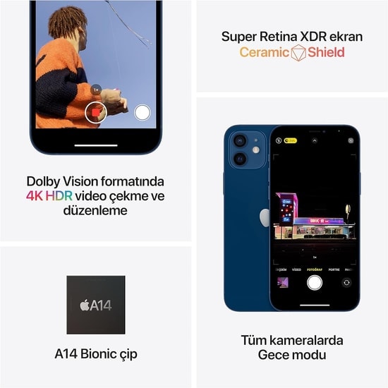 Apple iPhone 12 64 GB Beyaz Akıllı Telefon (Türkiye Garantili) - 6.1" Ekran, 4GB RAM, 5G, A14 İşlemci, 12MP Kamera, IPX8