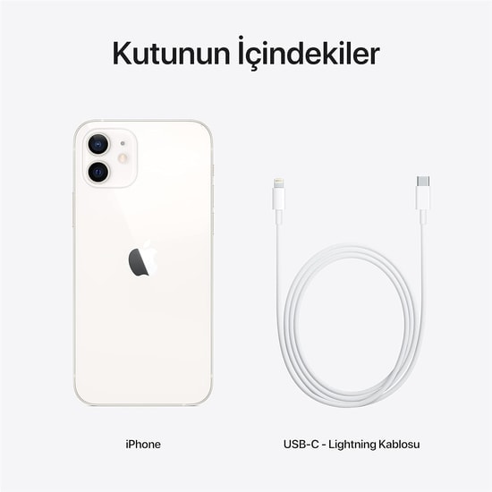 Apple iPhone 12 64 GB Beyaz Akıllı Telefon (Türkiye Garantili) - 6.1" Ekran, 4GB RAM, 5G, A14 İşlemci, 12MP Kamera, IPX8