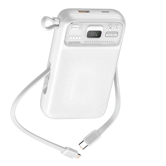 Nettech NT-PW34 10000mAh Powerbank Beyaz (NT-104927) - 20W+15W PD Hızlı Şarj, 4 Çıkış, Dijital Gösterge, Type-C Kablolu