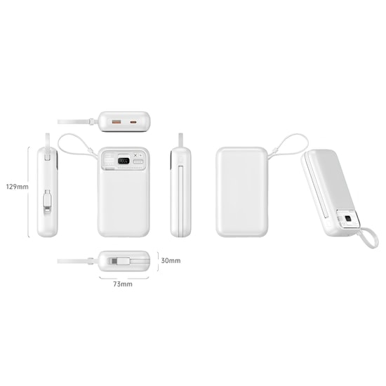 Nettech NT-PW34 10000mAh Powerbank Beyaz (NT-104927) - 20W+15W PD Hızlı Şarj, 4 Çıkış, Dijital Gösterge, Type-C Kablolu