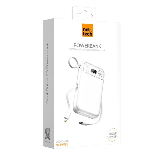 Nettech NT-PW35 20000mAh Mavi Powerbank (NT-104930) - 20W/22.5W/15W PD Hızlı Şarj, Lityum Polimer, Dijital Gösterge