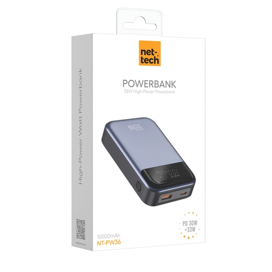 Nettech NT-PW36 PD 30W + 33W 15W 10000Mah Taşınabilir Powerbank (Gri)