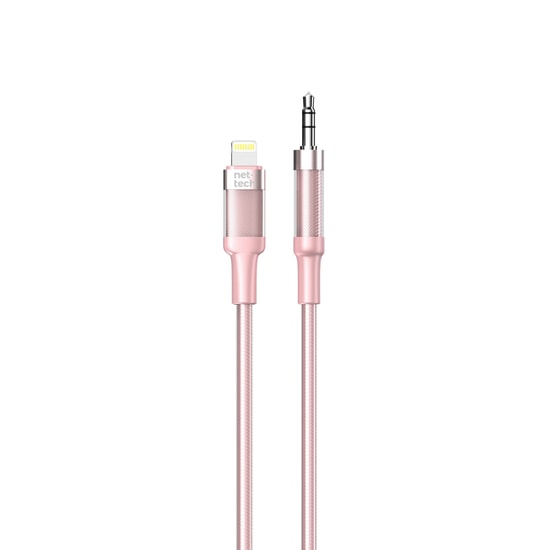 Nettech NT-AC06 Plastik 100Cm Jack to Lightning Aux Kablo (Pembe)