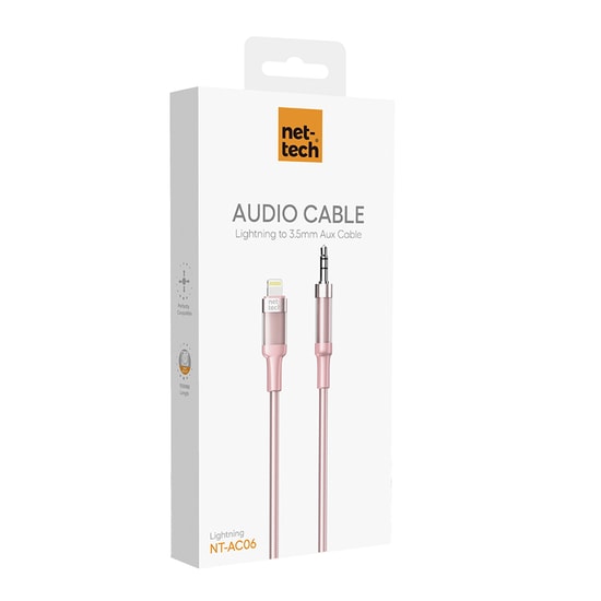 Nettech NT-AC06 Plastik 100Cm Jack to Lightning Aux Kablo (Pembe)