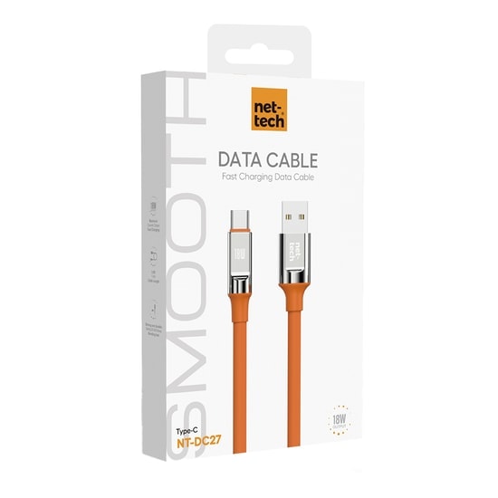Nettech NT-DC27 18W Plastik 100Cm Turuncu Type-C Şarj ve Data Kablosu (NT-108289) - Hızlı Şarj Desteği, 1 Metre