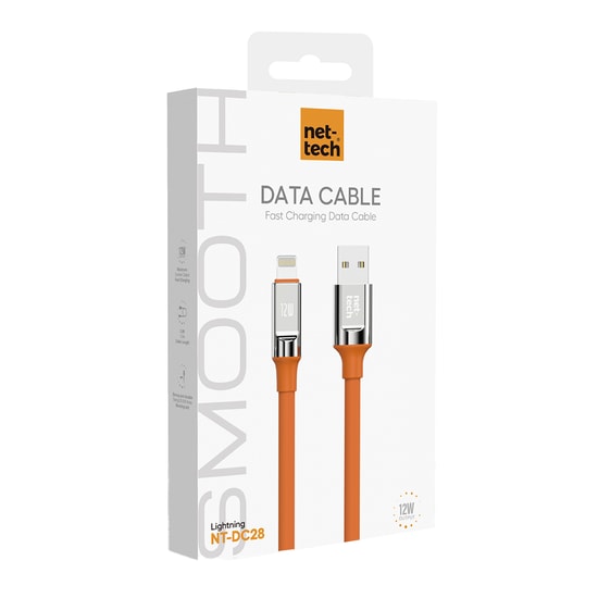 Nettech NT-DC28 12W Plastik 100Cm Lightning Şarj ve Data Kablosu (Turuncu)