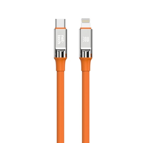 Nettech NT-DC30 30W 100Cm Type-C to Lightning Şarj ve Data Kablosu (NT-108292) - Plastik, Hızlı Şarj, Turuncu, 1 Metre