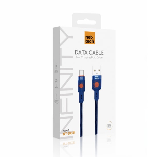 Nettech NT-DC31 18W Plastik 100Cm Type-C Şarj ve Data Kablosu (Mavi)