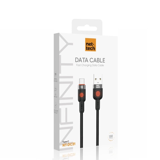 Nettech NT-DC31 18W Plastik 100Cm Type-C Şarj ve Data Kablosu (Siyah)