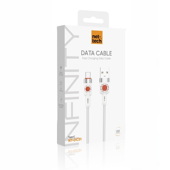 Nettech NT-DC31 18W Plastik 100Cm Type-C Şarj ve Data Kablosu (Beyaz)