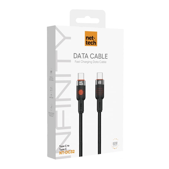 Nettech NT-DC32 60W Plastik 100Cm Type-C to Type-C Şarj ve Data Kablosu (Siyah)