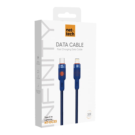 Nettech NT-DC33 30W Plastik 100Cm Type-C to Lightning Şarj ve Data Kablosu (Mavi)