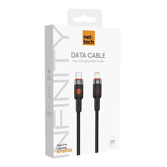Nettech NT-DC33 30W Plastik 100Cm Type-C to Lightning Şarj ve Data Kablosu (Siyah)