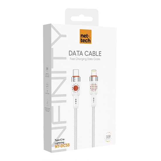 Nettech NT-DC33 30W Plastik 100Cm Type-C to Lightning Şarj ve Data Kablosu (Beyaz)
