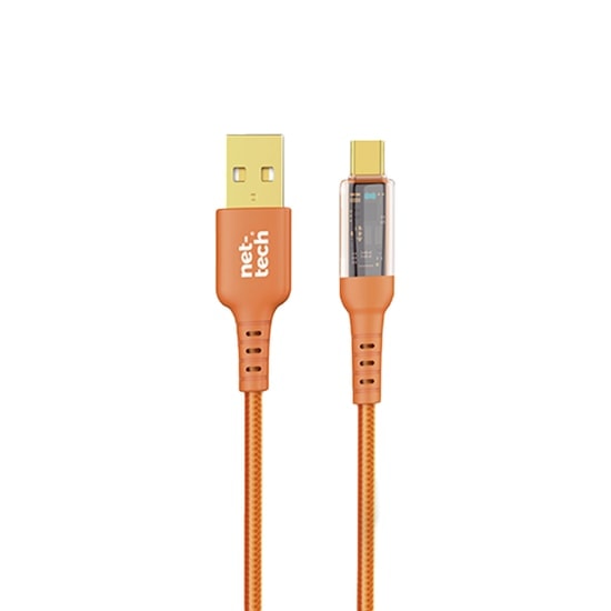 Nettech NT-DC34 100Cm Type-C Şarj ve Data Kablosu (Turuncu) NT-108303 - 18W Hızlı Şarj, Örgülü Tasarım, LED Işık