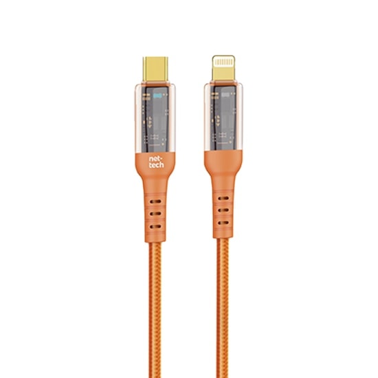 Nettech NT-DC35 30W 100Cm Type-C to Lightning Şarj ve Data Kablosu (NT-108304) - Turuncu, 1 Metre, Örgülü, Hızlı Şarj