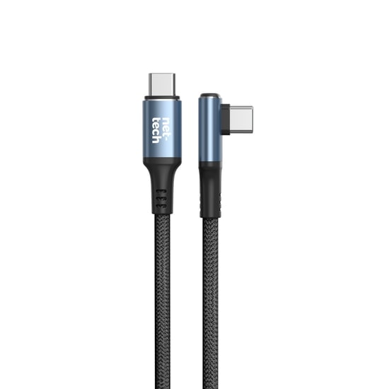 Nettech NT-DC38 60W Plastik 100Cm Type-C to Type-C Şarj ve Data Kablosu (NT-108307) - Siyah, Hızlı Şarj, Örgülü Kablo