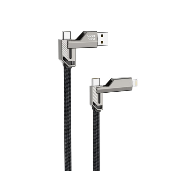 Nettech NT-DC43 Plastik 100Cm Type-C to Type-C + Lightning Şarj ve Data Kablosu (Siyah)