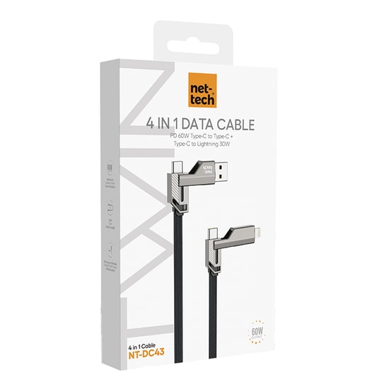 Nettech NT-DC43 Plastik 100Cm Type-C to Type-C + Lightning Şarj ve Data Kablosu (Siyah)