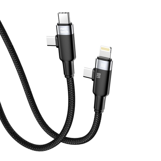 Nettech NT-DC45 Plastik 100Cm Type-C to Type-C+Lightning Şarj ve Data Kablosu (NT-108316) - 60W+30W, Siyah, Hızlı Şarj