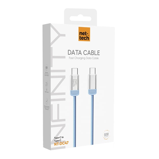 Nettech NT-DC47 60W Plastik 100Cm Type-C to Type-C Şarj ve Data Kablosu (Mavi)