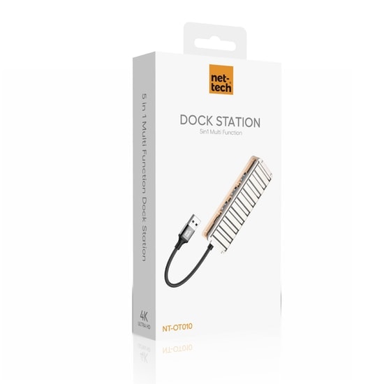 Nettech NT-OT010 5in1 USB to Type-C Dönüştürücü (NT-108340) - Gri, Çok Fonksiyonlu Dock Station Hub ve Data Adaptörü