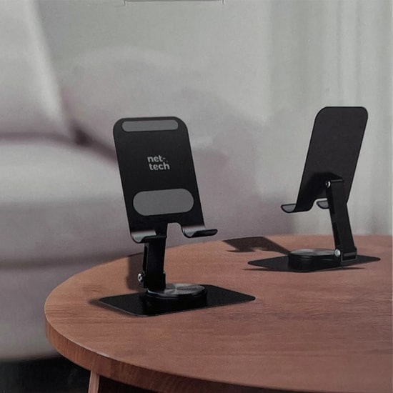 Nettech NT-010 Siyah Metal Telefon Standı (NT-110290) - Alüminyum, Masaüstü, Ayarlanabilir Açılı