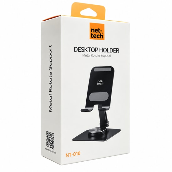Nettech NT-010 Siyah Metal Telefon Standı (NT-110290) - Alüminyum, Masaüstü, Ayarlanabilir Açılı