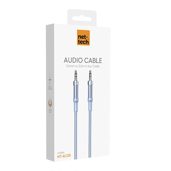 Nettech NT-AC05 Mavi 3.5mm 100cm AUX Kablo - Plastik Kaplama, Yüksek Kalite Ses İletimi
