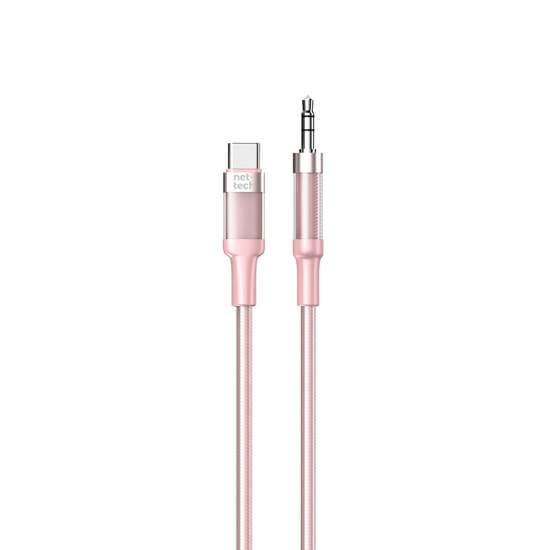 Nettech NT-AC07 Pembe Type-C to Aux Kablo (NT-108332) - 100cm Plastik Kablo, Plexy Jack, 24 Ay Garanti