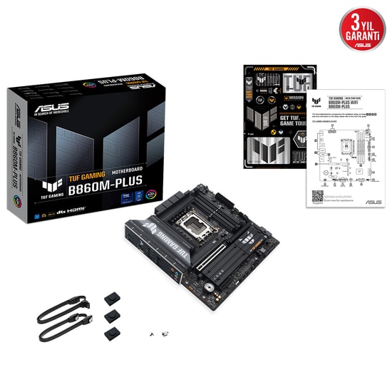 Asus Tuf Gaming B860M-PLUS Anakart: Intel LGA1851, DDR5 8800MHz, PCIe 5.0, 3xM2, HDMI, DP, 2.5G LAN, AURA RGB, Micro ATX