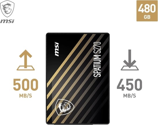 MSI Spatium S270 480GB SATA 2.5 SSD - 500MB/s Okuma, 450MB/s Yazma Hızı, 3D NAND Depolama Teknolojisi