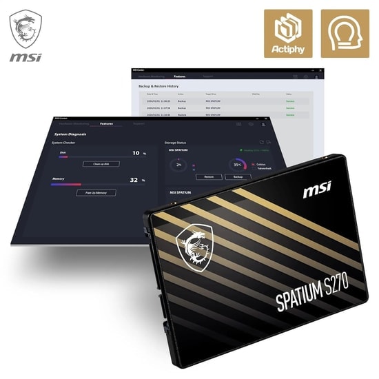 MSI Spatium S270 480GB SATA 2.5 SSD - 500MB/s Okuma, 450MB/s Yazma Hızı, 3D NAND Depolama Teknolojisi