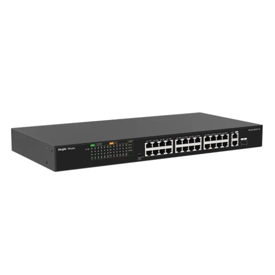 Ruijie Reyee RG-ES126FGS-LP 24 Port 10/100 PoE Switch - 2x Gigabit RJ45, 1x Gigabit SFP Uplink, 180W Rackmount